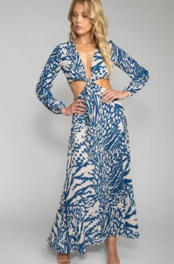 Online Noelle Maxi Dress - Capri Blue & White Maxi Dress With Sleeves Women Dresses